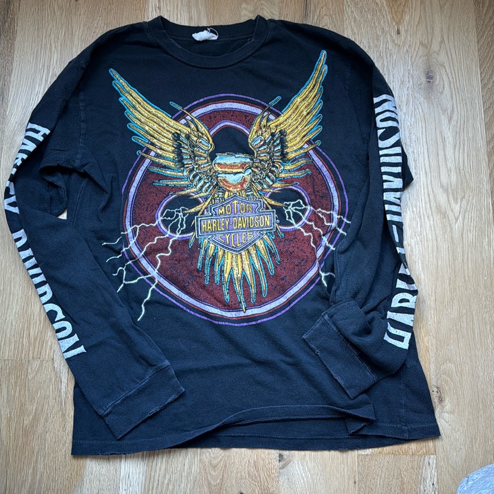 Vintage Harley Davidson long sleeve shirt - painted w gold glitter